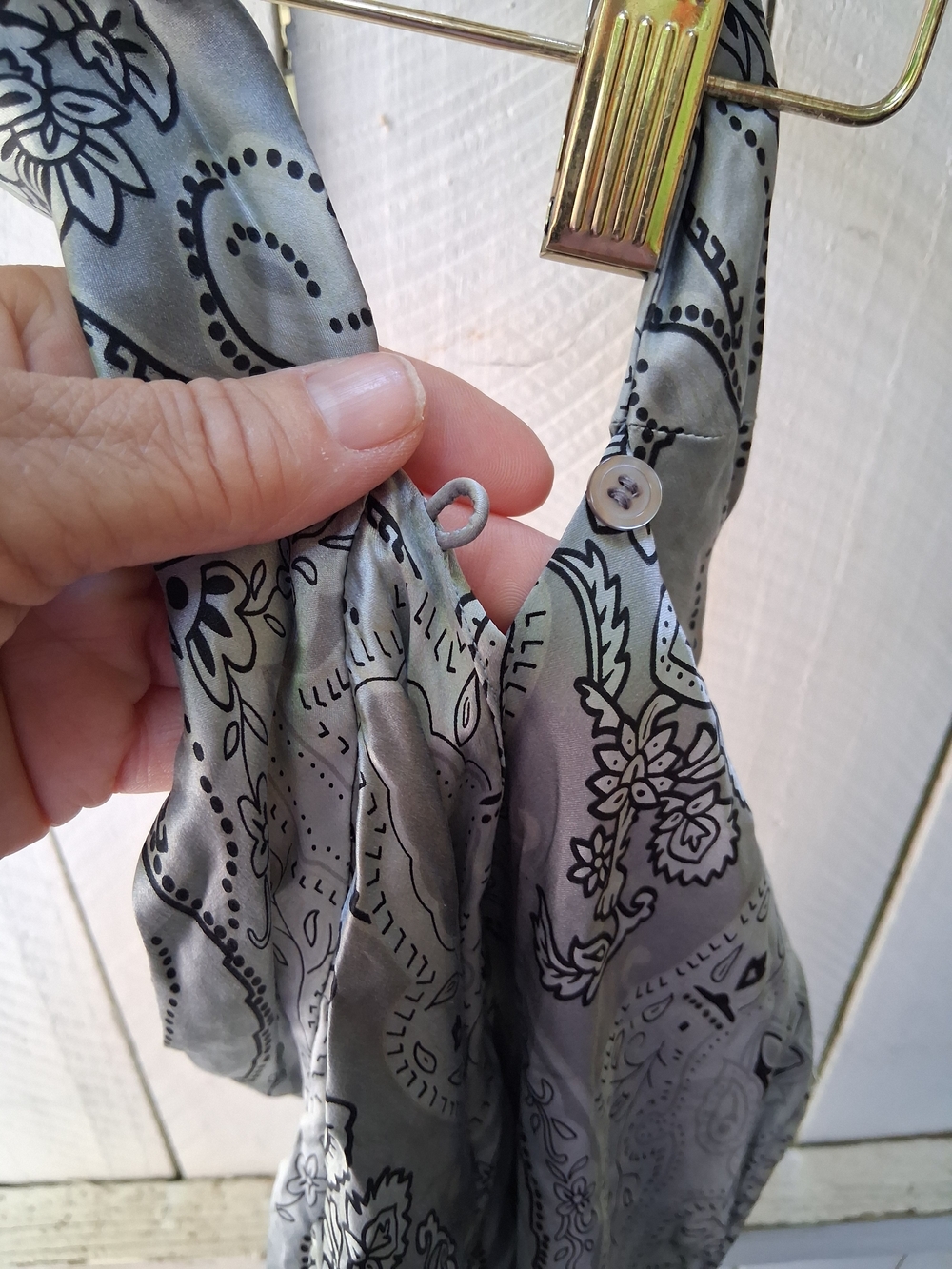 Y2K 100% Silk Paisley Halter Top Silver Gray Satin Boho
